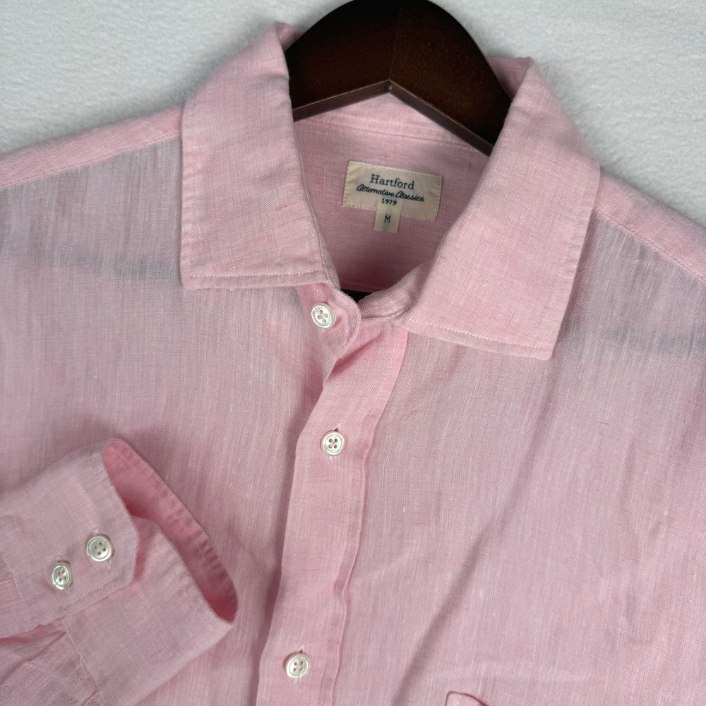 Hartford Alternative Classics 1979 Mens M Pink Linen Long Sleeve Button Shirt